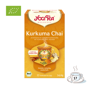 Yogi Tea Bio Tee Kurkuma Chai, Ayurvedische Gewürzteemischung mit Kurkuma, Zimt & Ingwer, 17 Teebeutel im Kuvert